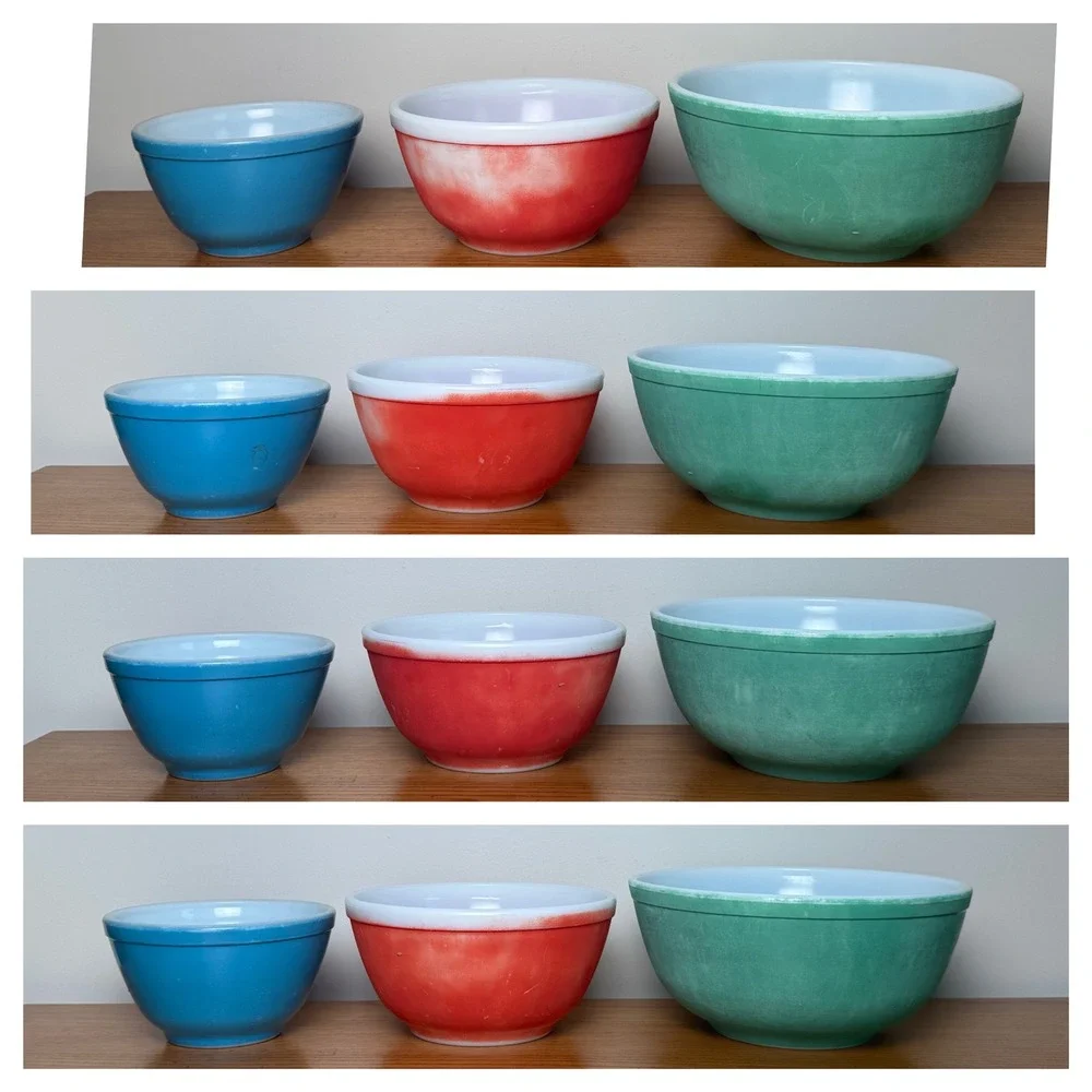 Pyrex Mixing Bowls Set of 5 Primary Colors Red Yellow Green‎ Blue Vintage